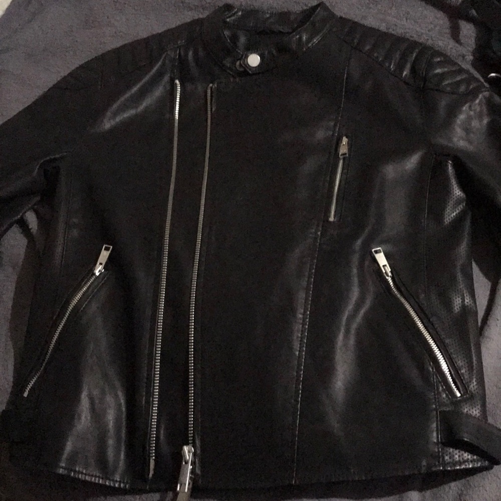 Armani Exchange asymmetrical faux leather jacket.